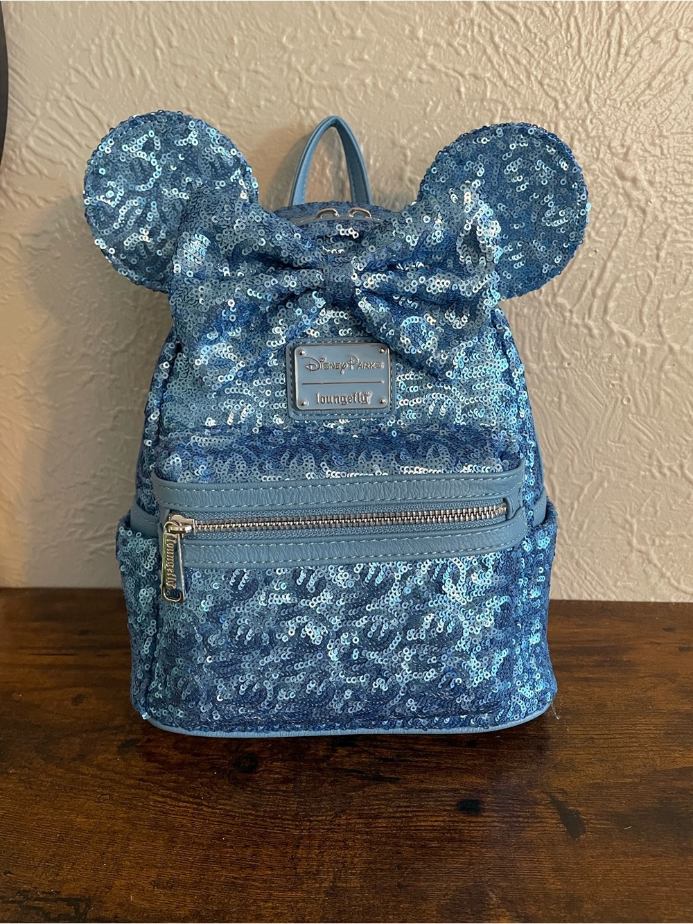 NWT Disney Parks Loungefly Blue Sequin Backpack + Matching Ears